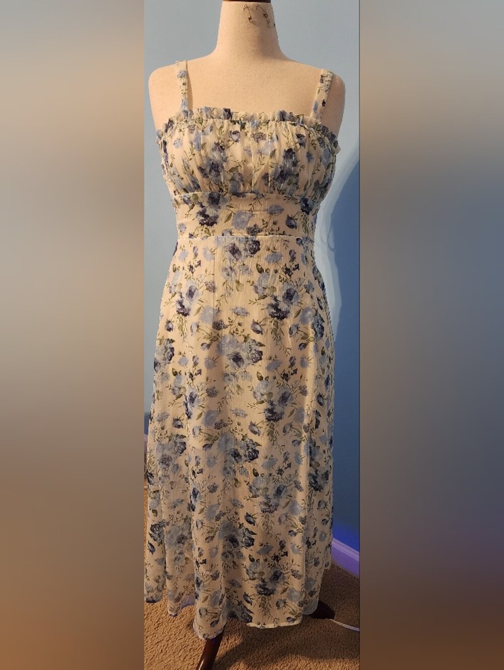 Trixxi Cream Maxi Dress with Blue Floral Print